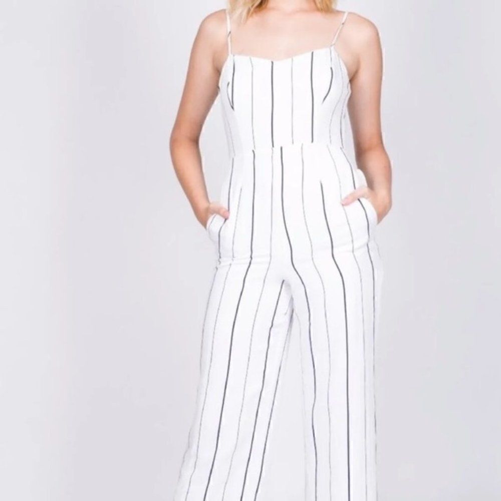 Lush Nordstrom White Jumpsuit Striped Cutout Wide Leg SZ S